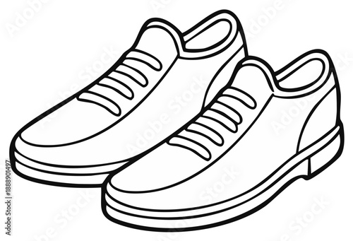 Drawn simple pair of casual shoes with laces for coloring activity and creative design