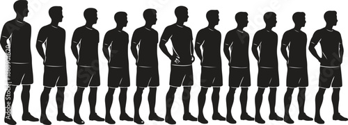 Soccer Players Team Lineup Silhouette Set, Football Squad Standing Vector