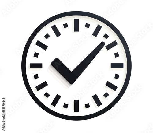 A clean, modern graphic illustration of a clock face featuring a prominent checkmark, perfectly symbolizing successful task completion, efficiency, and accurate time management
