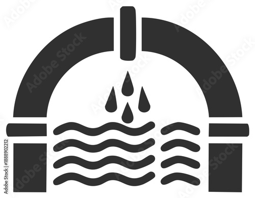 Water dripping from pipe into flowing water waves inside an archway