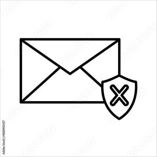 Black cancel or unsubscribe email line icon, simple sent e-mail failed  flat design pictogram vector for app logo ads web webpage button ui ux interface elements isolated on white background