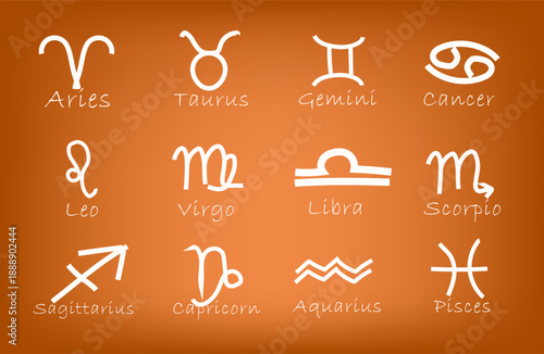 Zodiac signs, astrology cards set. Horoscope symbols on posters. Aries, libra, aquarius, virgo, scorpio, gemini, taurus and pisces silhouettes, celestial esoteric designs. Flat vector illustration
