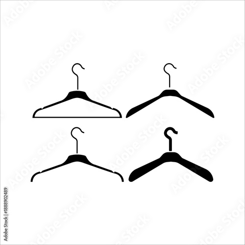 Set of black clothes hangers of different shapes. Neat arrangement in the closet. Vector isolated illustration.