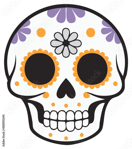Colorful Decorated Sugar Skull Illustration for Dia de los Muertos Celebration