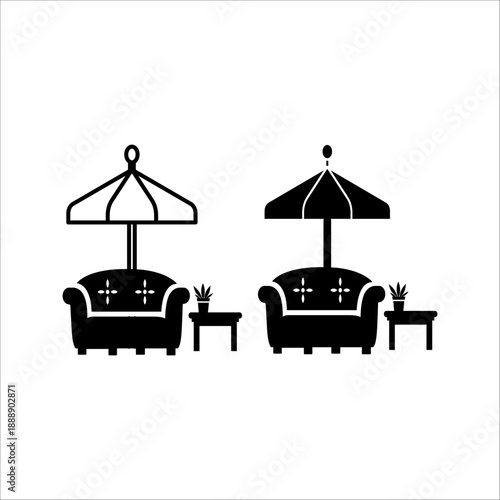 Terrace cafe icon set. Outdoor cafe logo symbol. Terrace cafe line icon vintage logo symbol collection. Cafe terrace vector illustrator.