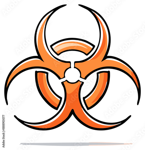 Orange biohazard symbol illustration with black outline and subtle shading