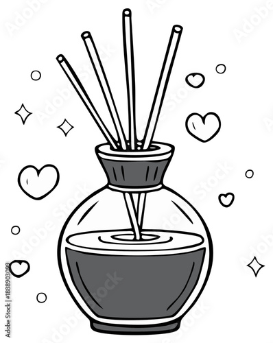 Aroma diffuser with sticks, hearts, and stars illustration design