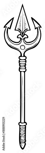 Detailed Hand Drawn Trident Design, Poseidon's Symbol, Ancient Mythology Theme