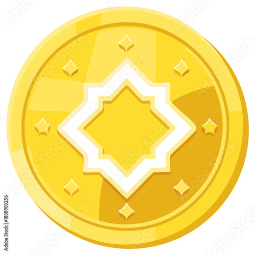 Stylized Golden Coin with Star Accents and Diamond Center Symbolism for Treasure and Financial Concepts