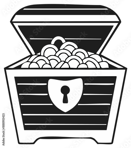 Open treasure chest overflowing with gold coins and lock