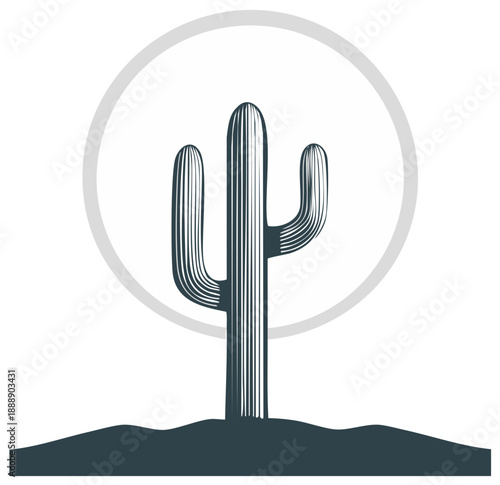 Stylized cactus illustration with a large circle and earth ground element.