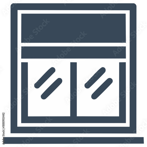 Stylized Illustration of a Window with Reflection and Roller Blind Interior Decor