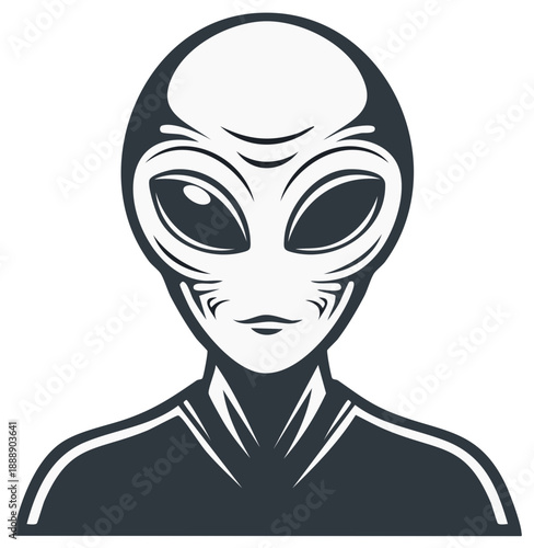 Stylized Alien Portrait Illustration in Dark Gray, Isolated