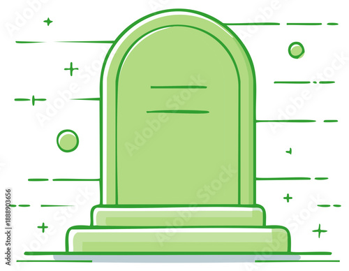 Vintage tombstone illustration with a minimalistic and decorative design, ideal for Halloween or gothic-themed artwork or project with soft green colors.