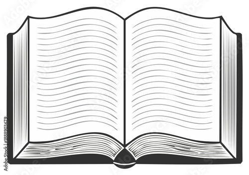 Open Book Illustration with Blank Pages, Outlined and Detailed