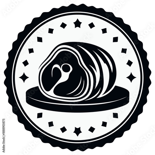 Illustration of a Piece of Meat Cut on a Wooden Board Within a Starred Border