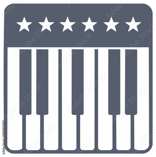 Patriotic American Music Icon with Piano Keyboard Flag and Stars