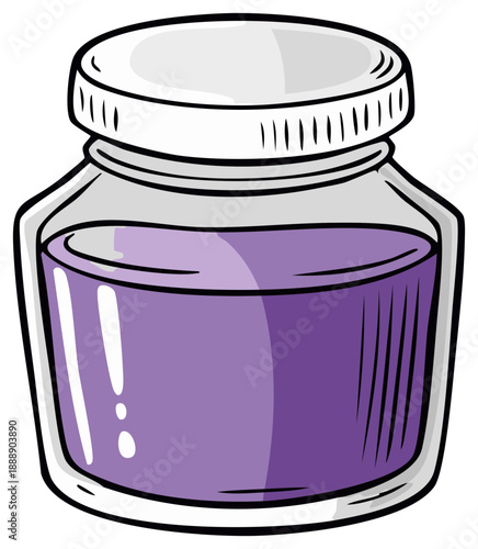 Illustration of a Glass Jar Filled with Purple Liquid and Covered with a White Lid