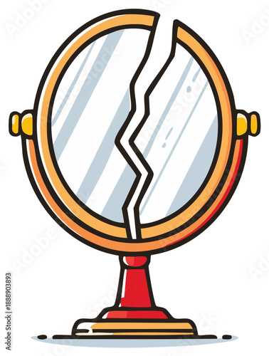 Broken mirror reflecting shattered dreams and bad luck