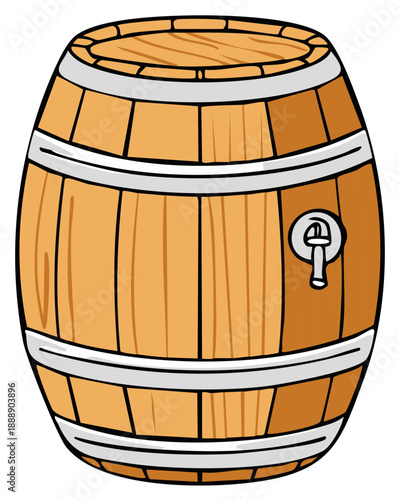 Classic Wooden Barrel with Spigot Ready for Filling Spirits or Fermented Drinks