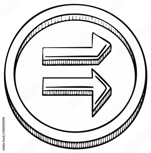 Hand Drawn Arrow Coin Illustration, Forward and Back Direction, Circular Design, Exchange Symbol, Money Transfer, Vector Clip Art
