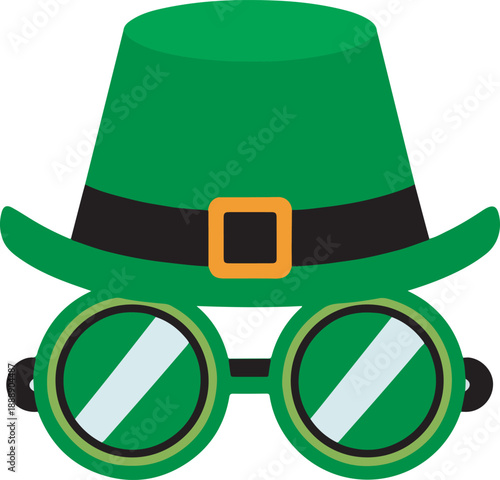 St. Patrick's Day leprechaun green top hat and round glasses.