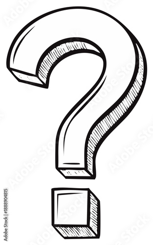 Hand-drawn 3D question mark symbol symbolizing curiosity and inquiry