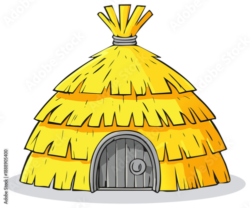 Cartoon Illustration of a Thatched Roof Cottage or Hut Isolated