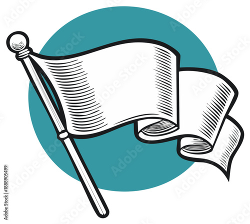 Waving White Flag Vector Illustration Surrender Negotiation Symbol