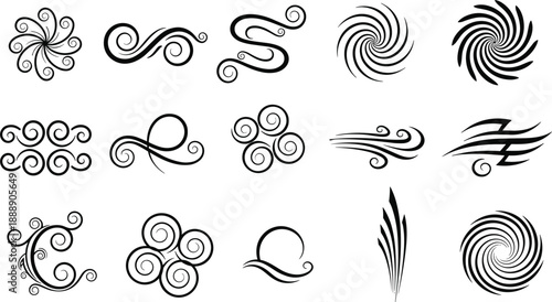 Black Swirl Decorative Vector Set Hand Drawn Filigree Flourishes Tribal Ornaments Elegant Spiral Elements For Wedding Invitations Logo Design