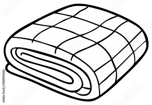 Cozy folded quilted blanket with a checkered pattern line art illustration