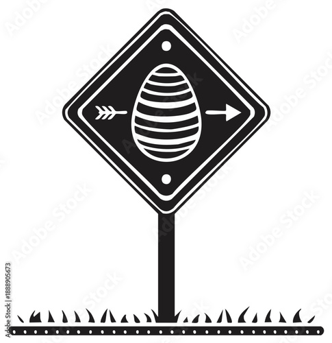 Easter Egg Target Road Sign Illustration with Arrow