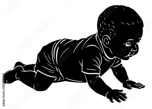 Crawling baby silhouette isolated on transparent background