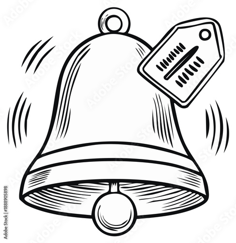 Outline of a ringing bell with price tag showing thermometer symbol