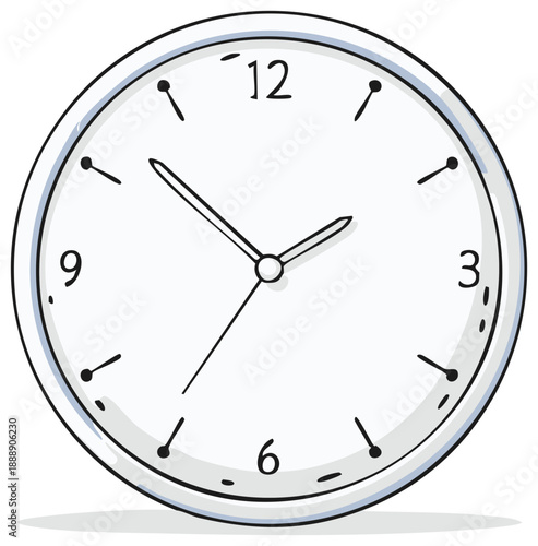 Classic analog clock face with clear numbers and hands indicating approximately 10 past 1