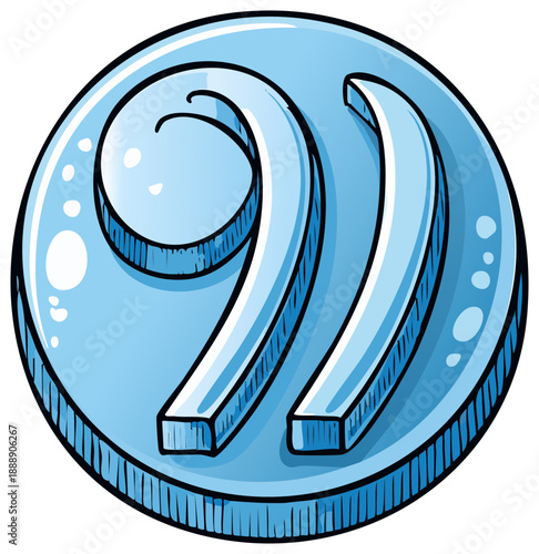 Blue Stylized Number 99 Shiny Coin Illustration