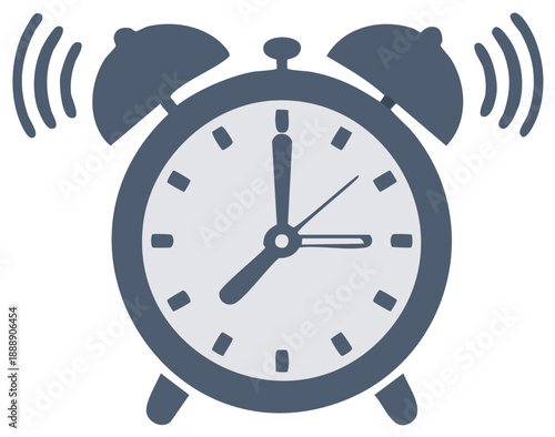 Flat design alarm clock ringing with sound waves symbolizing wake up call or important deadline reminder