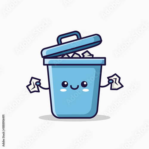 Trash Bin Character with Crumpled Paper