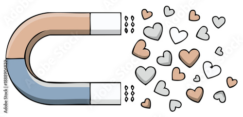 U-shaped Magnet Attracting Scattered Hearts with a Conceptual Magnetic Field