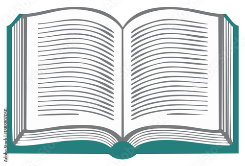 Open book with blank lined pages and teal cover vector illustration
