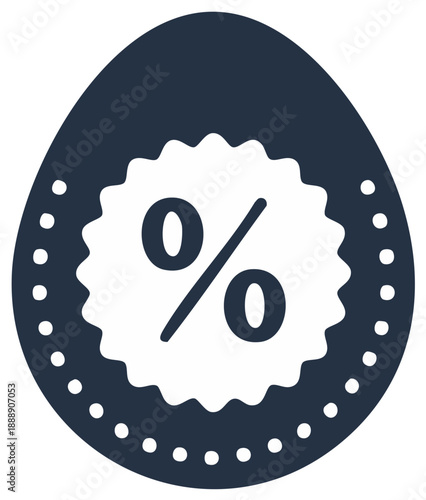 Dark egg icon featuring percentage symbol inside a jagged tag representing discount promotion