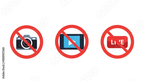 Prohibition signs indicating no photography no video recording and no live streaming clearly displayed