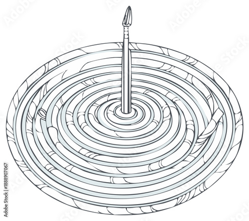 Spear in Labyrinth or Concentric Circles Illustration, Maze Concept