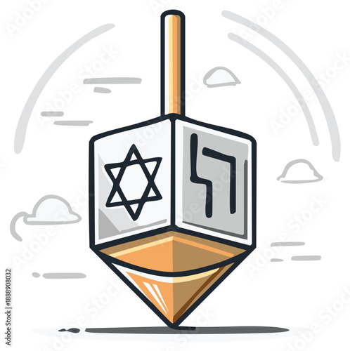 Hanukkah Dreidel Spinning Top with Hebrew Letters and Star of David Illustration