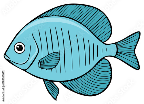 Simple cartoon illustration of a blue striped tropical fish