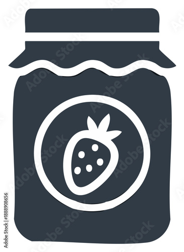 Strawberry jam jar flat icon. Homemade sweet fruit preserve symbol for canning and food design.
