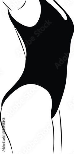 Elegant Black One-Piece Swimsuit Design Illustration