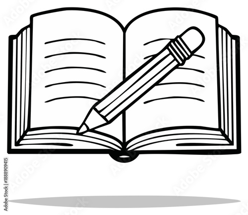 Open Book and Pencil Illustration - Study, writing, education theme for Adobe Stock