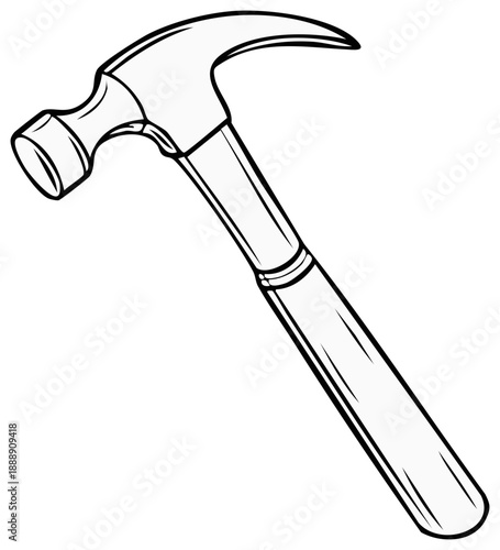 Simple black and white line art illustration of a traditional claw hammer tool