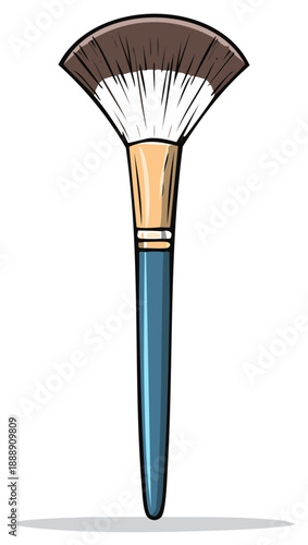 Fan makeup brush with blue handle illustration for beauty and cosmetic application